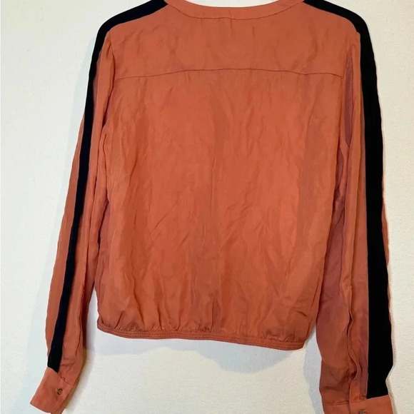 A.L.C. Burnt Orange and Black Stripe Silk Blouse - Picture 7 of 13